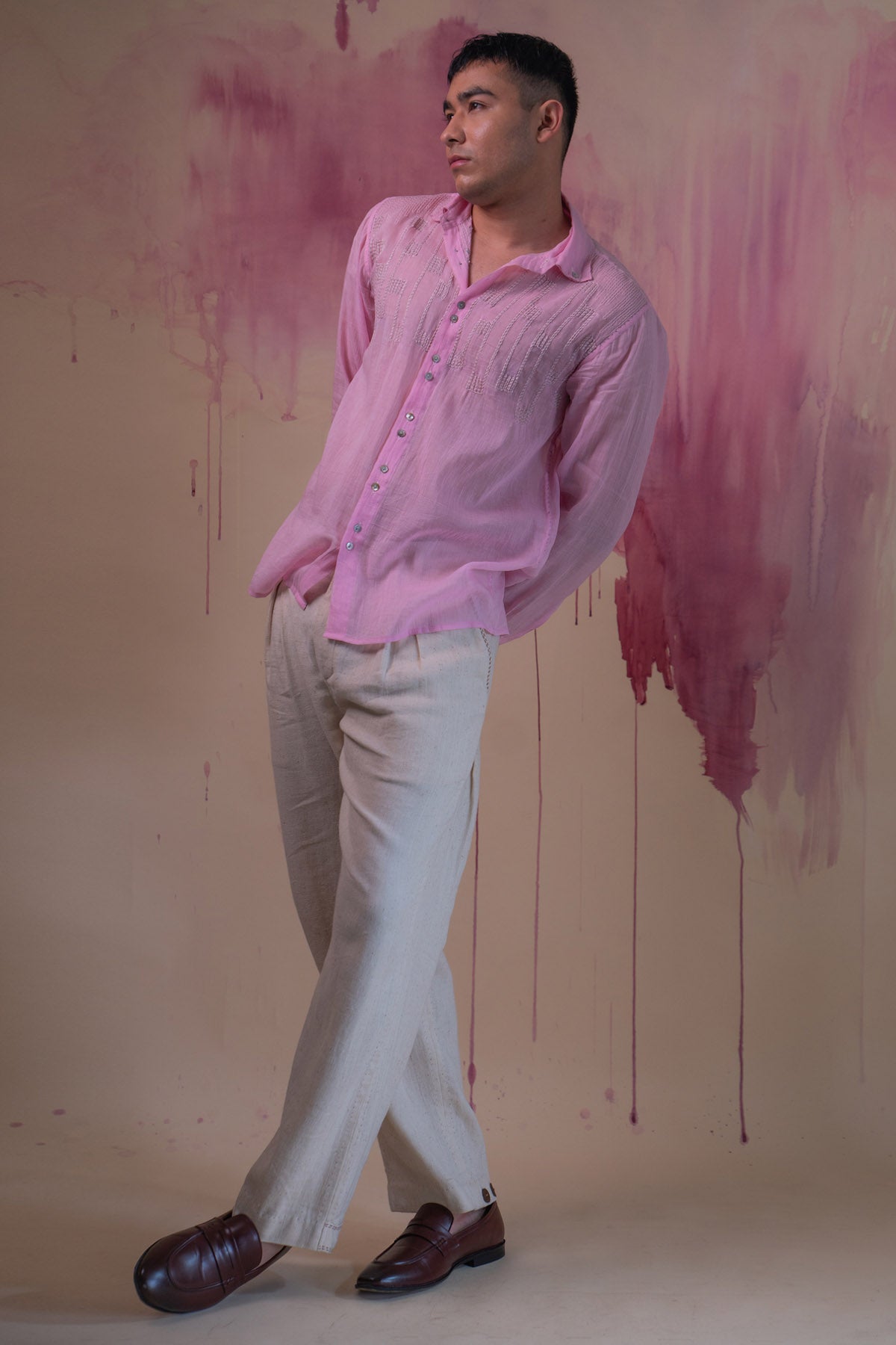 Buy Designer Light Pink 100% Cotton Shirt By Lafaani